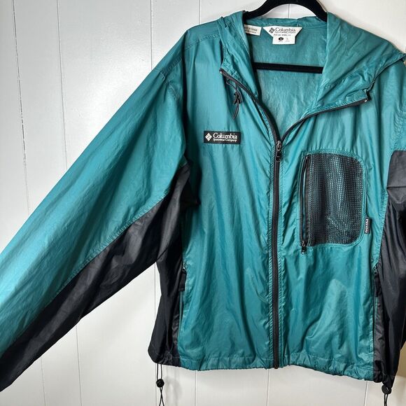 Vintage Columbia Windbreaker Packable Jacket Mens Size L Green Hoodie Zip - Picture 7 of 11